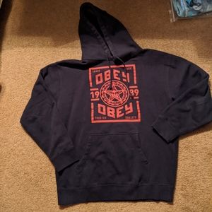 Obey black red graphic pull over hoodie